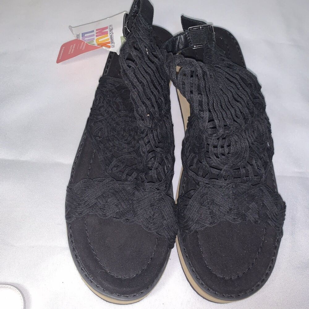 Women’s MukLuks Lightweight Black Wedge Sandals Shoes Size  9.5 Non-skid Outsole - Picture 9 of 13